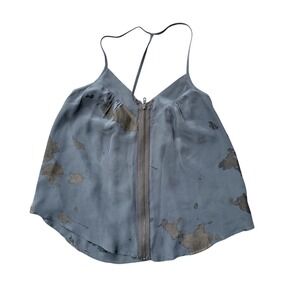 Silence + Noise Silk Tank Top S Gray Gold Foil Splatter Zip Front Cami Racerback
